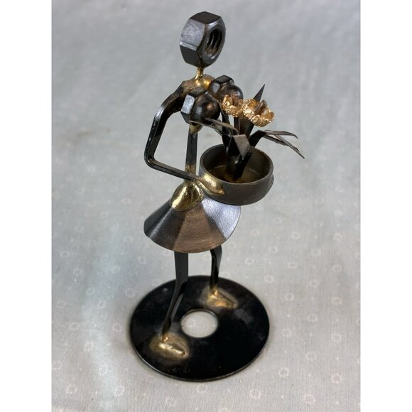 Steampunk Metal Bolt Nut Flower Lady Figurine Industrial Estate Art Handmade - Picture 2 of 6